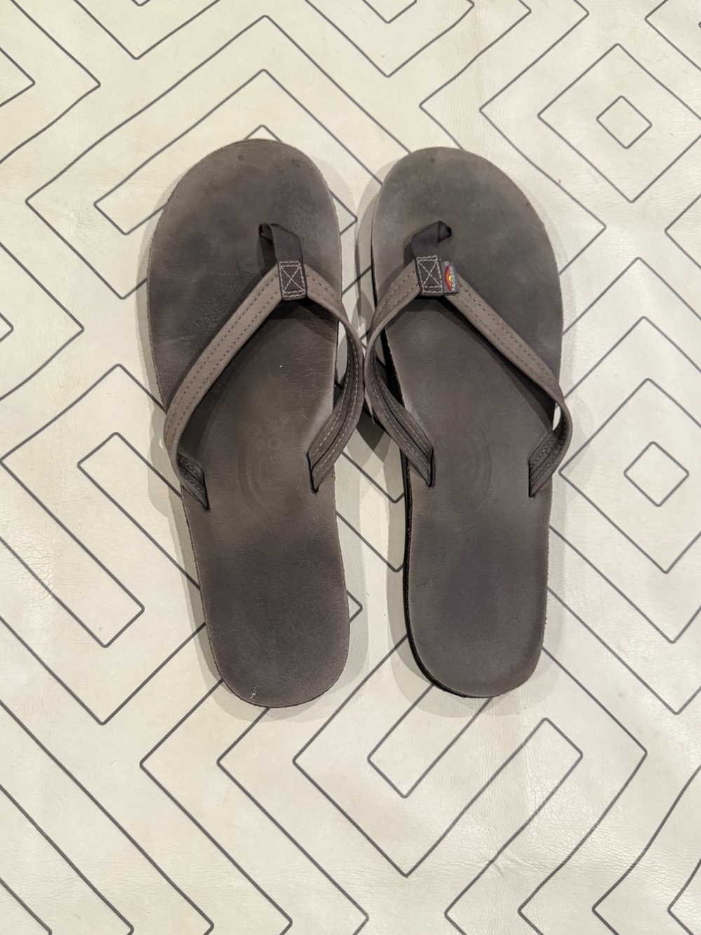 Rainbow Gray Leather Flip Flops